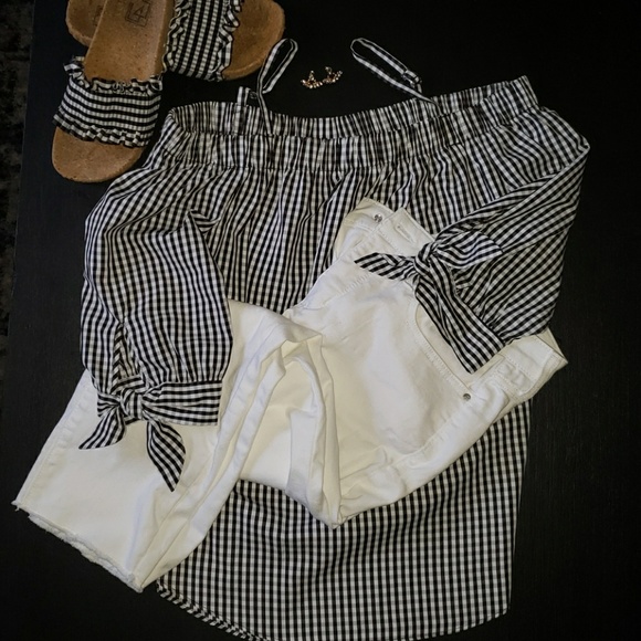 Iz Byer Tops - Black and white  Gingham print blouse